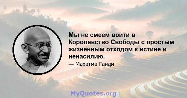 Мы не смеем войти в Королевство Свободы с простым жизненным отходом к истине и ненасилию.