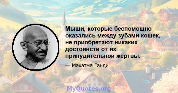 Мыши, которые беспомощно оказались между зубами кошек, не приобретают никаких достоинств от их принудительной жертвы.