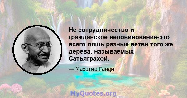 Не сотрудничество и гражданское неповиновение-это всего лишь разные ветви того же дерева, называемых Сатьяграхой.