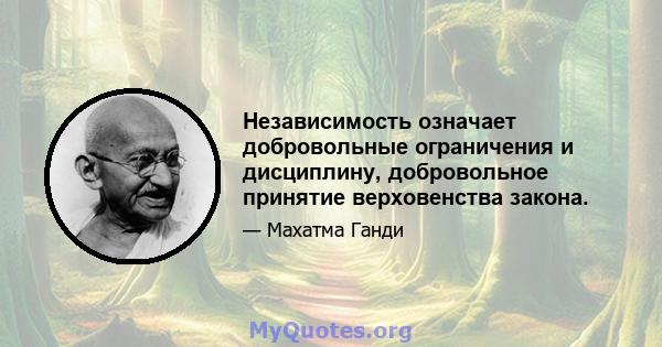 Независимость означает добровольные ограничения и дисциплину, добровольное принятие верховенства закона.