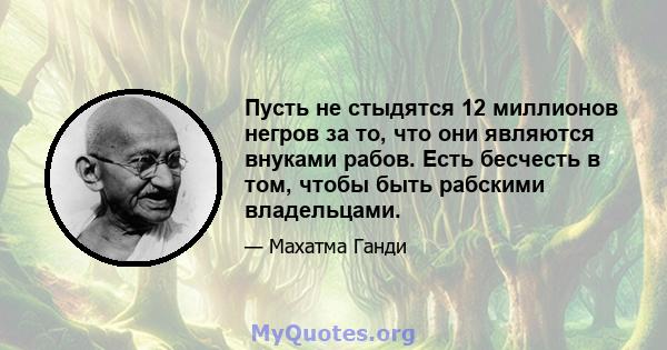 Пусть не стыдятся 12 миллионов негров за то, что они являются внуками рабов. Есть бесчесть в том, чтобы быть рабскими владельцами.