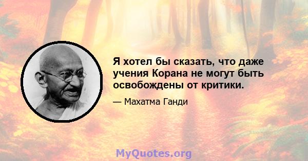 Я хотел бы сказать, что даже учения Корана не могут быть освобождены от критики.