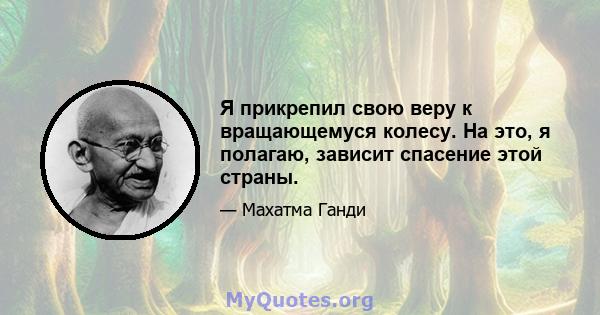 Я прикрепил свою веру к вращающемуся колесу. На это, я полагаю, зависит спасение этой страны.