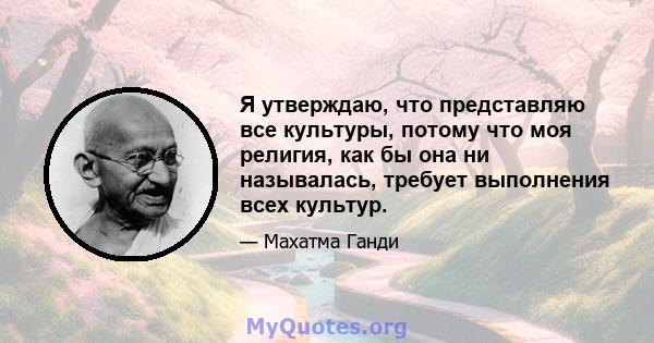 Я утверждаю, что представляю все культуры, потому что моя религия, как бы она ни называлась, требует выполнения всех культур.