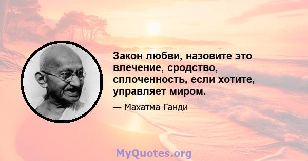 Закон любви, назовите это влечение, сродство, сплоченность, если хотите, управляет миром.