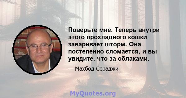 Поверьте мне. Теперь внутри этого прохладного кошки заваривает шторм. Она постепенно сломается, и вы увидите, что за облаками.