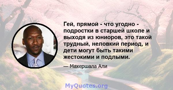 Гей, прямой - что угодно - подростки в старшей школе и выходя из юниоров, это такой трудный, неловкий период, и дети могут быть такими жестокими и подлыми.