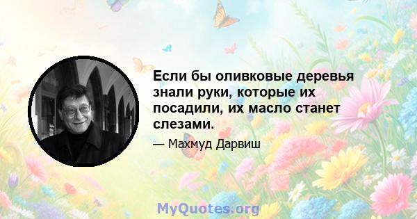 Если бы оливковые деревья знали руки, которые их посадили, их масло станет слезами.