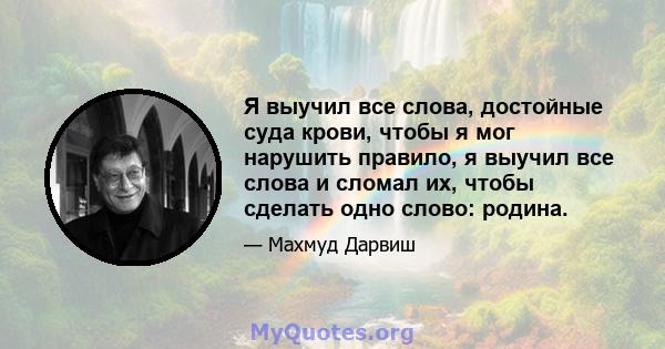 Я выучил все слова, достойные суда крови, чтобы я мог нарушить правило, я выучил все слова и сломал их, чтобы сделать одно слово: родина.