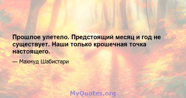 Прошлое улетело. Предстоящий месяц и год не существует. Наши только крошечная точка настоящего.