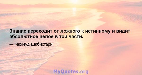 Знание переходит от ложного к истинному и видит абсолютное целое в той части.