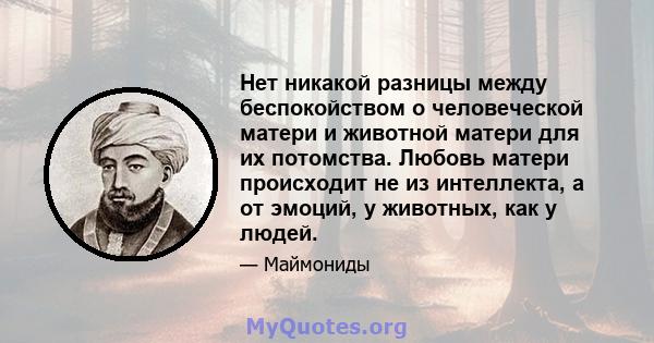 Нет никакой разницы между беспокойством о человеческой матери и животной матери для их потомства. Любовь матери происходит не из интеллекта, а от эмоций, у животных, как у людей.