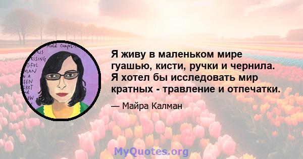 Я живу в маленьком мире гуашью, кисти, ручки и чернила. Я хотел бы исследовать мир кратных - травление и отпечатки.