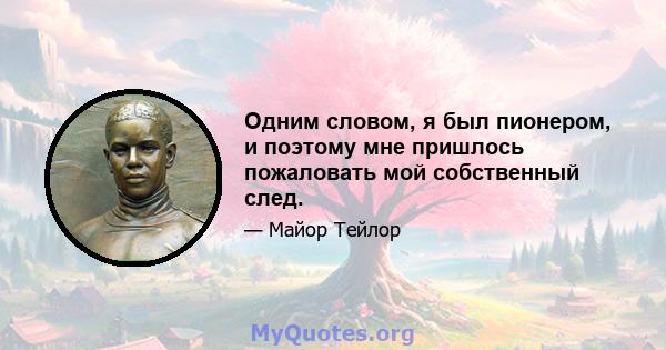 Одним словом, я был пионером, и поэтому мне пришлось пожаловать мой собственный след.