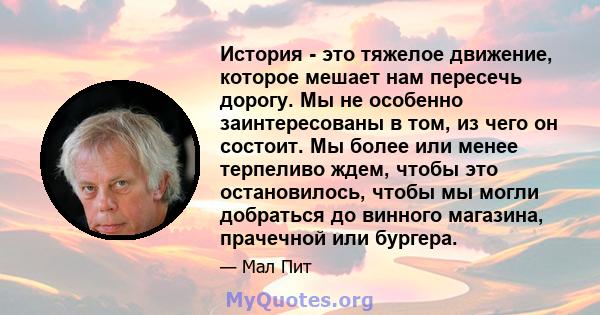 История - это тяжелое движение, которое мешает нам пересечь дорогу. Мы не особенно заинтересованы в том, из чего он состоит. Мы более или менее терпеливо ждем, чтобы это остановилось, чтобы мы могли добраться до винного 