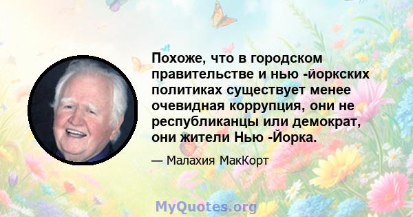 Похоже, что в городском правительстве и нью -йоркских политиках существует менее очевидная коррупция, они не республиканцы или демократ, они жители Нью -Йорка.