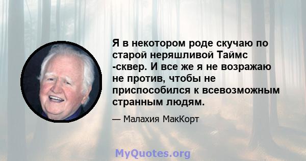 Я в некотором роде скучаю по старой неряшливой Таймс -сквер. И все же я не возражаю не против, чтобы не приспособился к всевозможным странным людям.