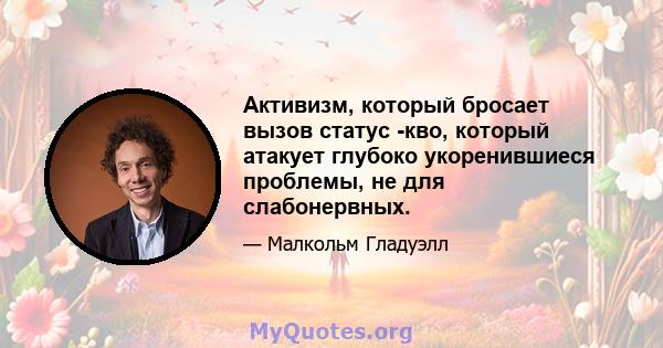 Активизм, который бросает вызов статус -кво, который атакует глубоко укоренившиеся проблемы, не для слабонервных.