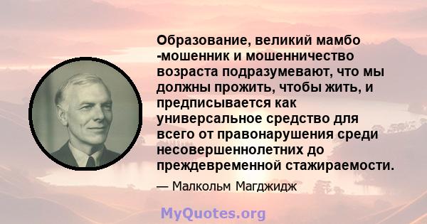 Образование, великий мамбо -мошенник и мошенничество возраста подразумевают, что мы должны прожить, чтобы жить, и предписывается как универсальное средство для всего от правонарушения среди несовершеннолетних до