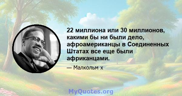 22 миллиона или 30 миллионов, какими бы ни были дело, афроамериканцы в Соединенных Штатах все еще были африканцами.