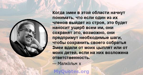 Когда змеи в этой области начнут понимать, что если один из их членов выйдет из строя, это будет наносит ущерб всем им, они сохранят это, возможно, они предпримут необходимые шаги, чтобы сохранить своего собратья Змеи