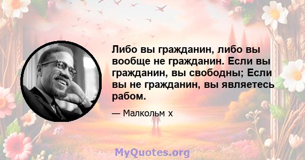 Либо вы гражданин, либо вы вообще не гражданин. Если вы гражданин, вы свободны; Если вы не гражданин, вы являетесь рабом.