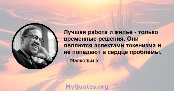 Лучшая работа и жилье - только временные решения. Они являются аспектами токенизма и не попадают в сердце проблемы.