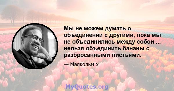 Мы не можем думать о объединении с другими, пока мы не объединились между собой ... нельзя объединить бананы с разбросанными листьями.