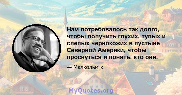 Нам потребовалось так долго, чтобы получить глухих, тупых и слепых чернокожих в пустыне Северной Америки, чтобы проснуться и понять, кто они.