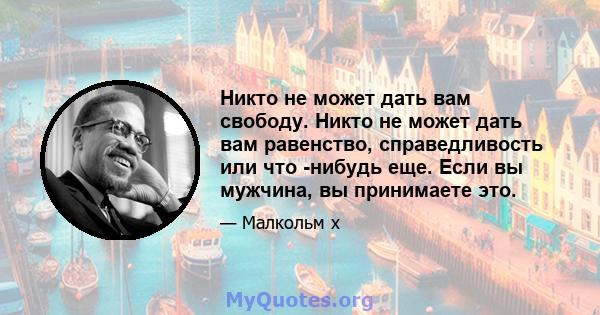 Никто не может дать вам свободу. Никто не может дать вам равенство, справедливость или что -нибудь еще. Если вы мужчина, вы принимаете это.