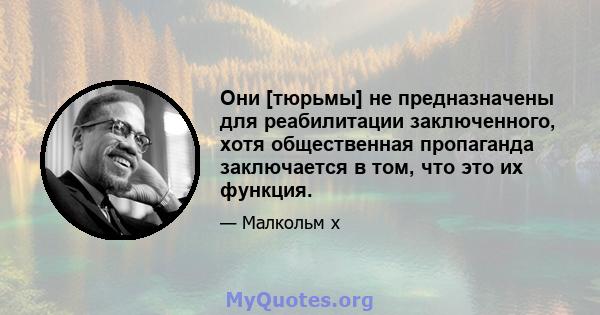 Они [тюрьмы] не предназначены для реабилитации заключенного, хотя общественная пропаганда заключается в том, что это их функция.