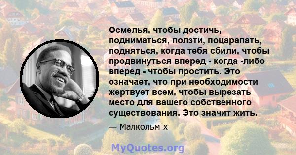 Осмелья, чтобы достичь, подниматься, ползти, поцарапать, подняться, когда тебя сбили, чтобы продвинуться вперед - когда -либо вперед - чтобы простить. Это означает, что при необходимости жертвует всем, чтобы вырезать