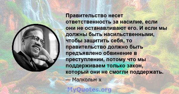 Правительство несет ответственность за насилие, если они не останавливают его. И если мы должны быть насильственными, чтобы защитить себя, то правительство должно быть предъявлено обвинение в преступлении, потому что мы 