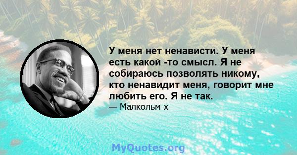 У меня нет ненависти. У меня есть какой -то смысл. Я не собираюсь позволять никому, кто ненавидит меня, говорит мне любить его. Я не так.