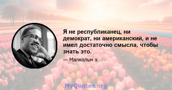 Я не республиканец, ни демократ, ни американский, и не имел достаточно смысла, чтобы знать это.