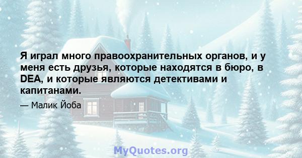 Я играл много правоохранительных органов, и у меня есть друзья, которые находятся в бюро, в DEA, и которые являются детективами и капитанами.