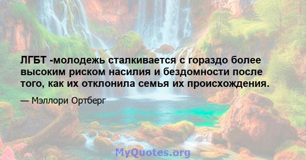 ЛГБТ -молодежь сталкивается с гораздо более высоким риском насилия и бездомности после того, как их отклонила семья их происхождения.