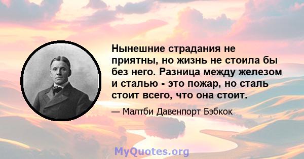 Нынешние страдания не приятны, но жизнь не стоила бы без него. Разница между железом и сталью - это пожар, но сталь стоит всего, что она стоит.