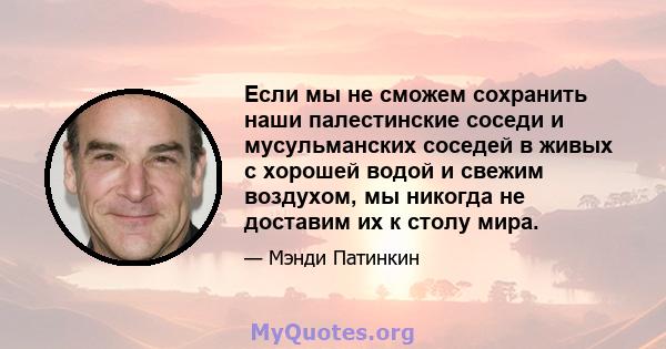 Если мы не сможем сохранить наши палестинские соседи и мусульманских соседей в живых с хорошей водой и свежим воздухом, мы никогда не доставим их к столу мира.