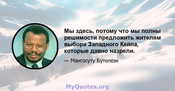 Мы здесь, потому что мы полны решимости предложить жителям выбора Западного Кейпа, которые давно назрели.