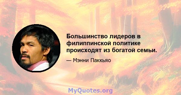 Большинство лидеров в филиппинской политике происходят из богатой семьи.