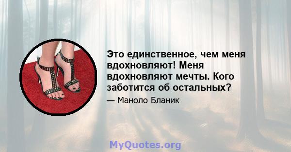 Это единственное, чем меня вдохновляют! Меня вдохновляют мечты. Кого заботится об остальных?