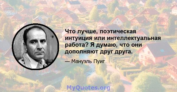 Что лучше, поэтическая интуиция или интеллектуальная работа? Я думаю, что они дополняют друг друга.