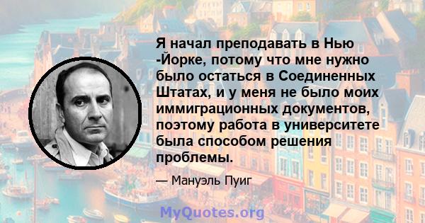 Я начал преподавать в Нью -Йорке, потому что мне нужно было остаться в Соединенных Штатах, и у меня не было моих иммиграционных документов, поэтому работа в университете была способом решения проблемы.