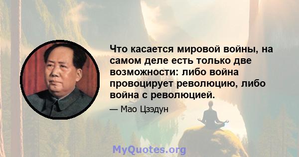 Что касается мировой войны, на самом деле есть только две возможности: либо война провоцирует революцию, либо война с революцией.