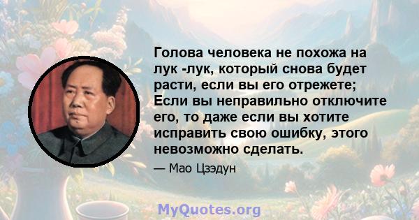 Голова человека не похожа на лук -лук, который снова будет расти, если вы его отрежете; Если вы неправильно отключите его, то даже если вы хотите исправить свою ошибку, этого невозможно сделать.