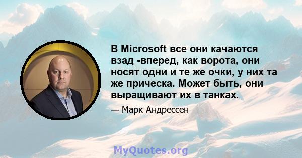 В Microsoft все они качаются взад -вперед, как ворота, они носят одни и те же очки, у них та же прическа. Может быть, они выращивают их в танках.