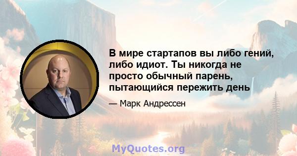 В мире стартапов вы либо гений, либо идиот. Ты никогда не просто обычный парень, пытающийся пережить день