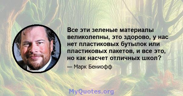 Все эти зеленые материалы великолепны, это здорово, у нас нет пластиковых бутылок или пластиковых пакетов, и все это, но как насчет отличных школ?