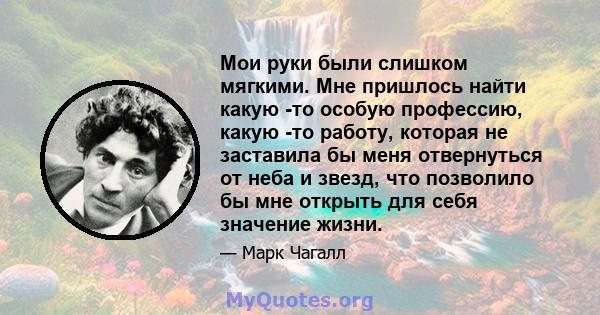 Мои руки были слишком мягкими. Мне пришлось найти какую -то особую профессию, какую -то работу, которая не заставила бы меня отвернуться от неба и звезд, что позволило бы мне открыть для себя значение жизни.